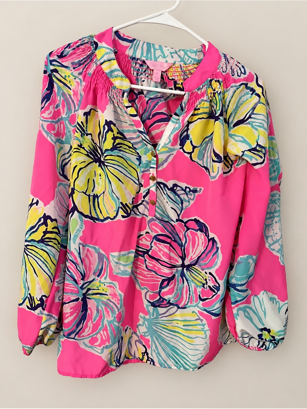 Lilly Pulitzer Hot Pink Floral Button-Front Tunic